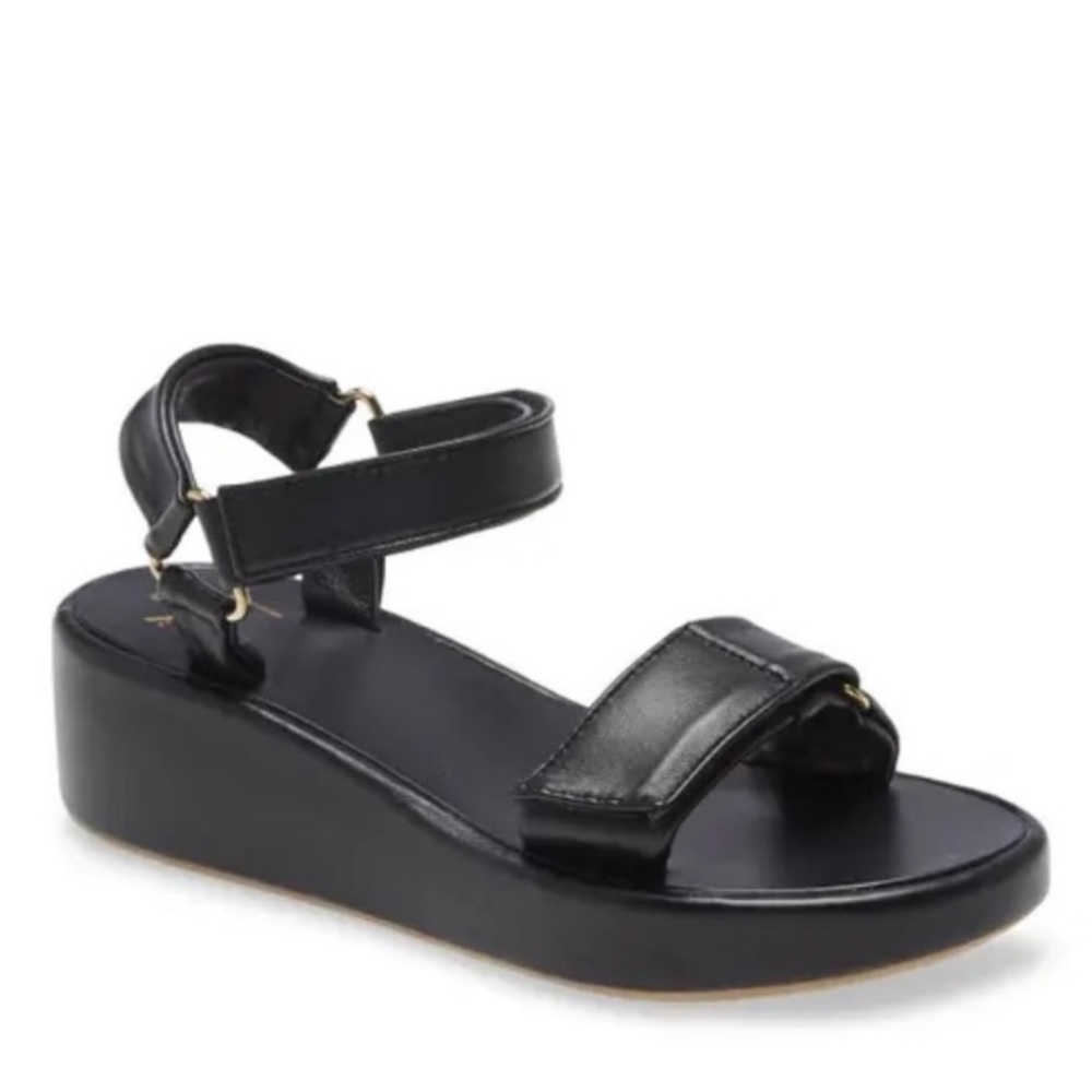 BEEK ROO WEDGE SANDALS VELCRO STRAPPY SANDAL PLATFORM BLACK